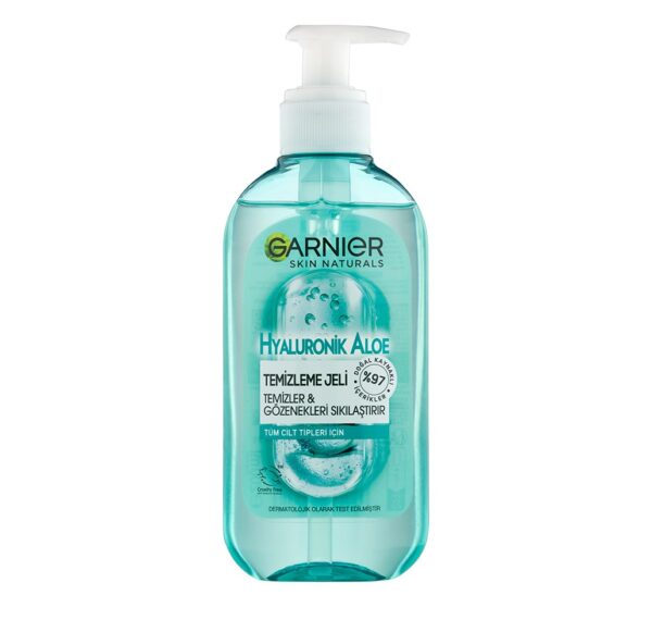 Garnier-Moisturizing-Gel-With-Aloe-Vera-For-Normal-Skin-50ml-Khanoumi-2023123015252936 ژل شستشوی صورت گارنیر مدل آبرسان با عصاره آلوئه ورا و هیالورونیک اسید حجم 200 میلی لیتر